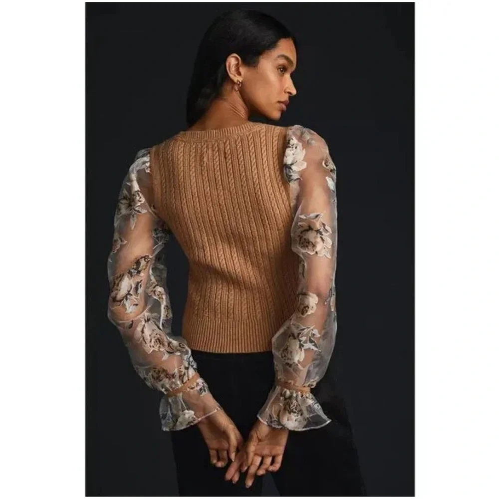 Maeve Anthropologie Mesh Contrast Sleeve Sweater Vest Blouse M Women’s